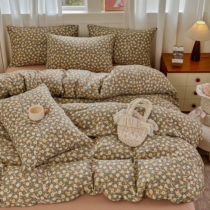 91家纺网 家纺一手货源 找家纺 斯卡诺家纺 2026爆款古法水洗仿棉四件套韩国小布袋五件套（高克重斜纹加厚） 花镜