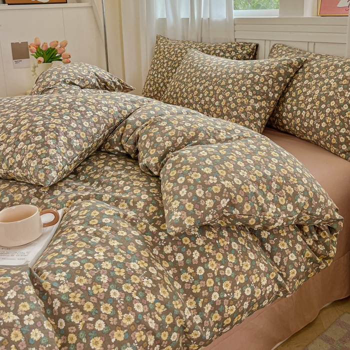 91家纺网 家纺一手货源 找家纺 斯卡诺家纺 2026爆款古法水洗仿棉四件套韩国小布袋五件套（高克重斜纹加厚） 花镜