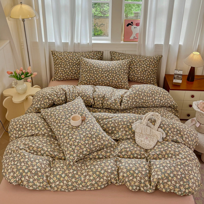 91家纺网 家纺一手货源 找家纺 斯卡诺家纺 2026爆款古法水洗仿棉四件套韩国小布袋五件套（高克重斜纹加厚） 花镜