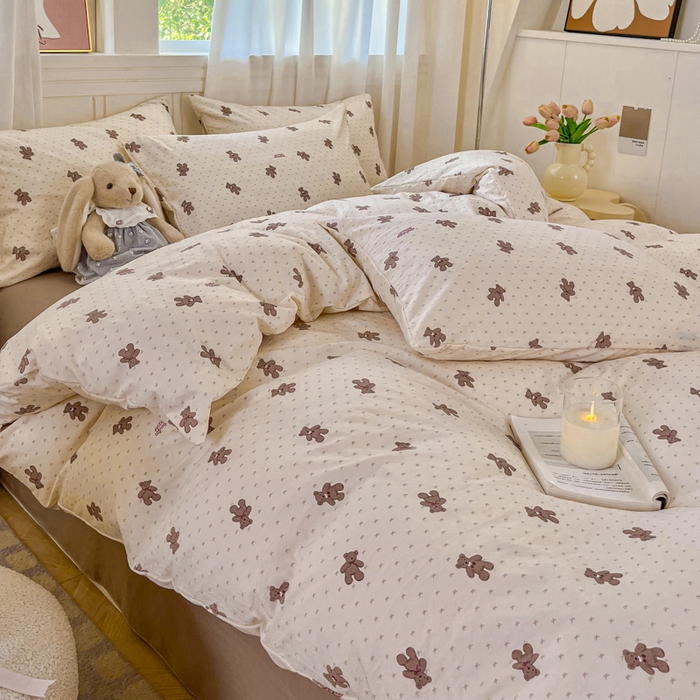 91家纺网 家纺一手货源 找家纺 斯卡诺家纺 2026爆款古法水洗仿棉四件套韩国小布袋五件套（高克重斜纹加厚） 欢乐熊