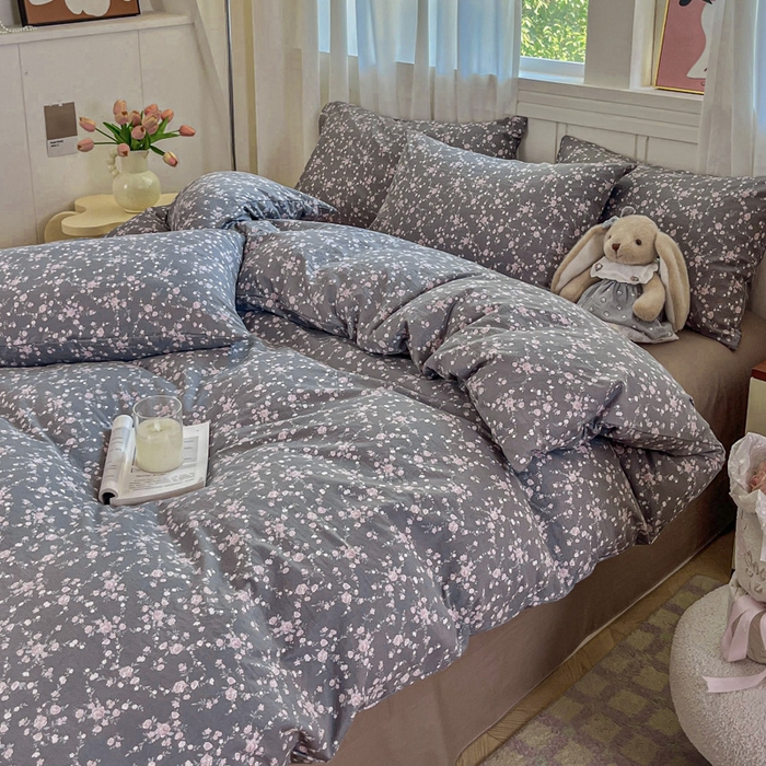 91家纺网 家纺一手货源 找家纺 斯卡诺家纺 2026爆款古法水洗仿棉四件套韩国小布袋五件套（高克重斜纹加厚） 满天星