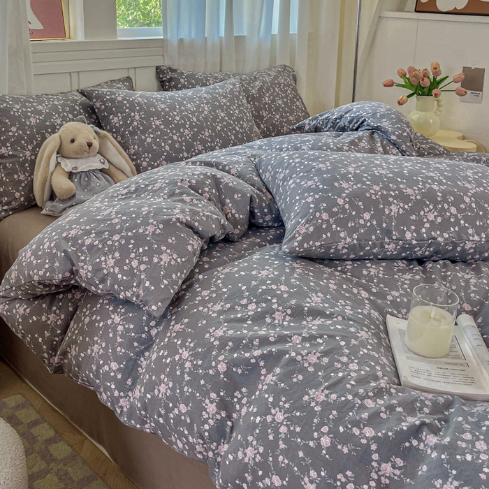 91家纺网 家纺一手货源 找家纺 斯卡诺家纺 2026爆款古法水洗仿棉四件套韩国小布袋五件套（高克重斜纹加厚） 满天星