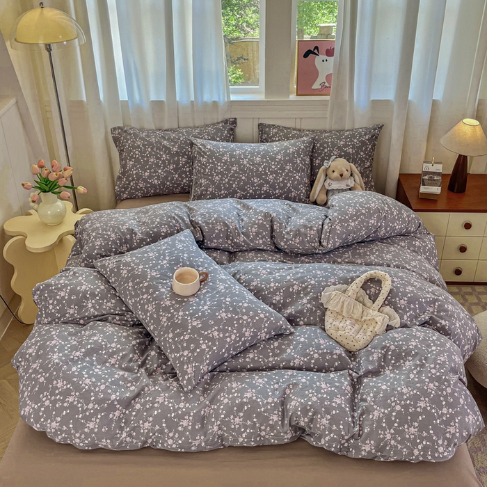 91家纺网 家纺一手货源 找家纺 斯卡诺家纺 2026爆款古法水洗仿棉四件套韩国小布袋五件套（高克重斜纹加厚） 满天星