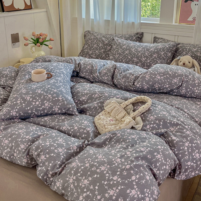 91家纺网 家纺一手货源 找家纺 斯卡诺家纺 2026爆款古法水洗仿棉四件套韩国小布袋五件套（高克重斜纹加厚） 满天星