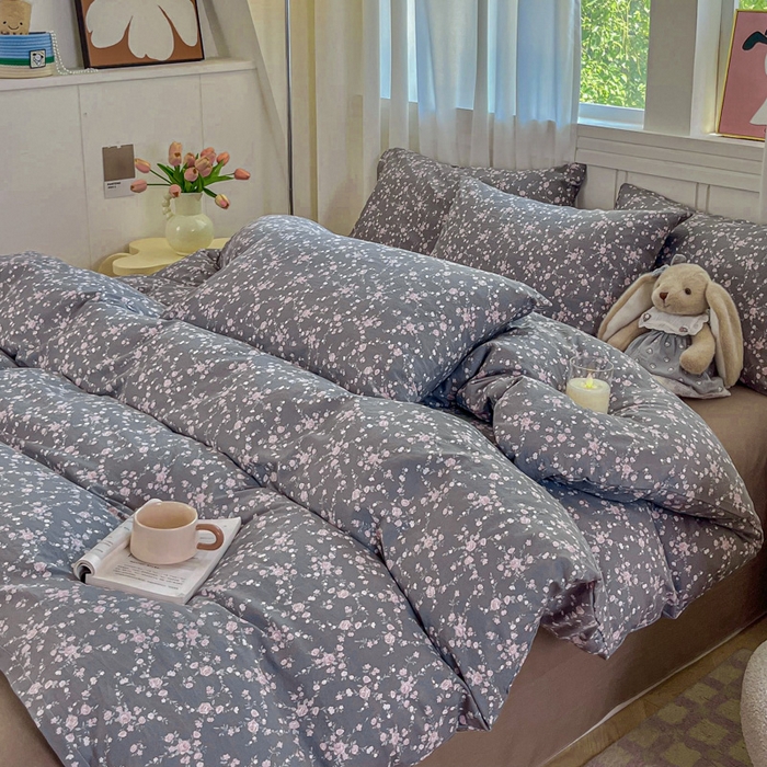 91家纺网 家纺一手货源 找家纺 斯卡诺家纺 2026爆款古法水洗仿棉四件套韩国小布袋五件套（高克重斜纹加厚） 满天星