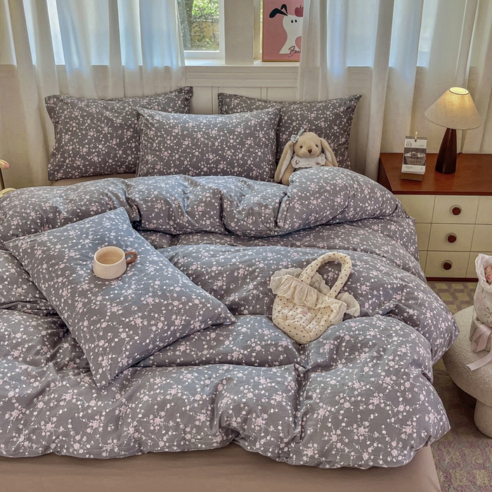 91家纺网 家纺一手货源 找家纺 斯卡诺家纺 2026爆款古法水洗仿棉四件套韩国小布袋五件套（高克重斜纹加厚） 满天星