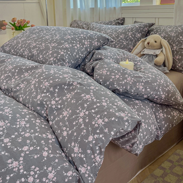 91家纺网 家纺一手货源 找家纺 斯卡诺家纺 2026爆款古法水洗仿棉四件套韩国小布袋五件套（高克重斜纹加厚） 满天星