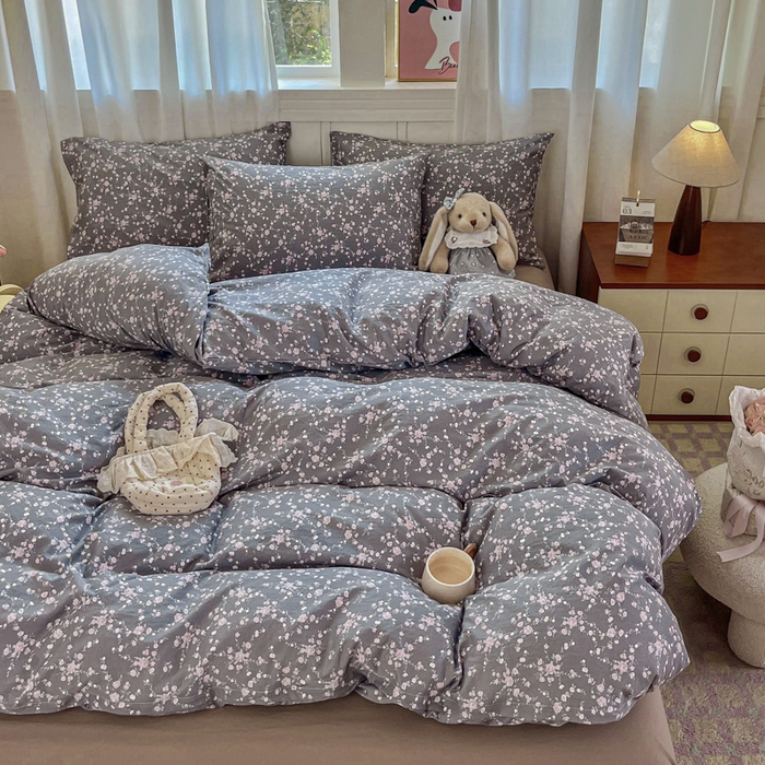 91家纺网 家纺一手货源 找家纺 斯卡诺家纺 2026爆款古法水洗仿棉四件套韩国小布袋五件套（高克重斜纹加厚） 满天星