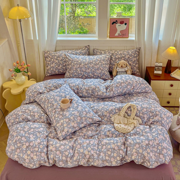 91家纺网 家纺一手货源 找家纺 斯卡诺家纺 2026爆款古法水洗仿棉四件套韩国小布袋五件套（高克重斜纹加厚） 一见倾心