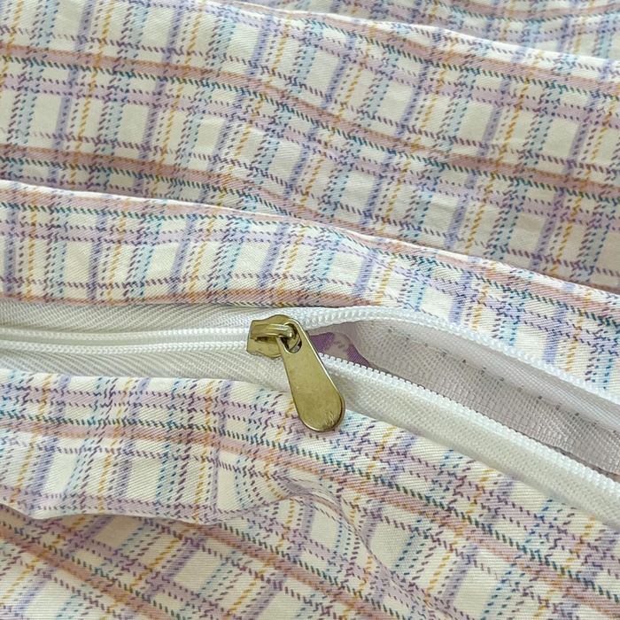 91家纺网 家纺一手货源 找家纺 斯卡诺家纺 2026爆款古法水洗仿棉四件套韩国小布袋五件套（高克重斜纹加厚） 樱桃小格