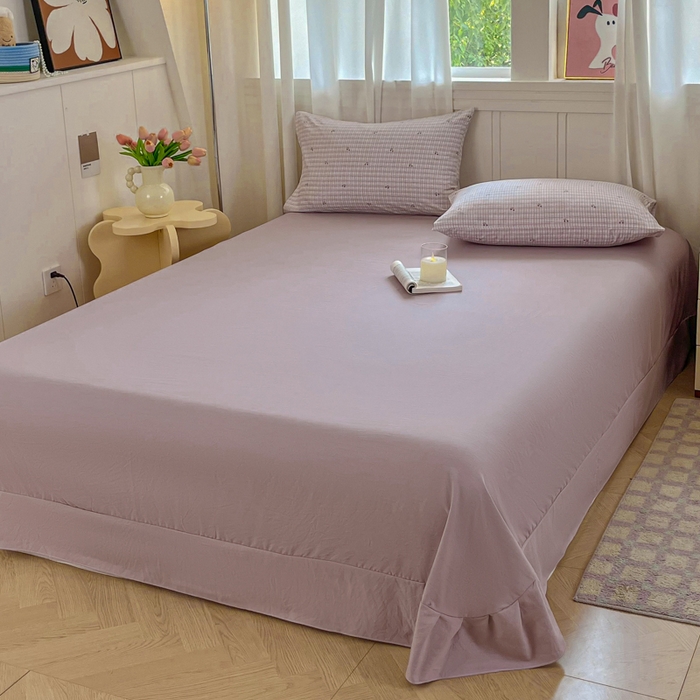 91家纺网 家纺一手货源 找家纺 斯卡诺家纺 2026爆款古法水洗仿棉四件套韩国小布袋五件套（高克重斜纹加厚） 樱桃小格