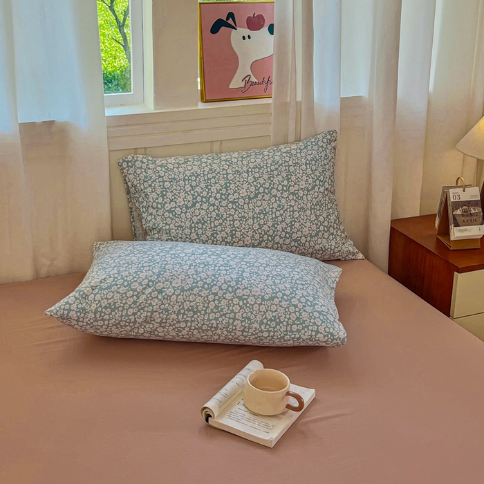 91家纺网 家纺一手货源 找家纺 斯卡诺家纺 2026爆款古法水洗仿棉四件套韩国小布袋五件套（高克重斜纹加厚） 雨沫