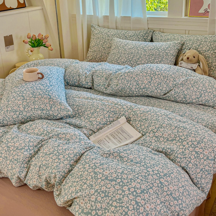 91家纺网 家纺一手货源 找家纺 斯卡诺家纺 2026爆款古法水洗仿棉四件套韩国小布袋五件套（高克重斜纹加厚） 雨沫