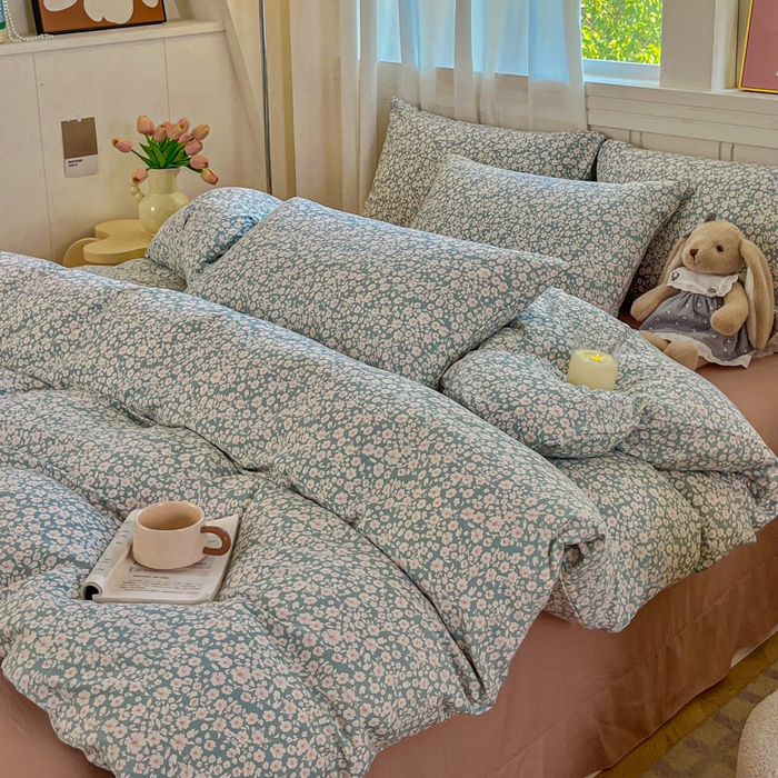 91家纺网 家纺一手货源 找家纺 斯卡诺家纺 2026爆款古法水洗仿棉四件套韩国小布袋五件套（高克重斜纹加厚） 雨沫