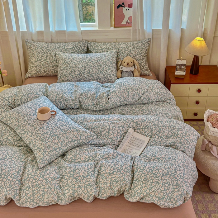 91家纺网 家纺一手货源 找家纺 斯卡诺家纺 2026爆款古法水洗仿棉四件套韩国小布袋五件套（高克重斜纹加厚） 雨沫