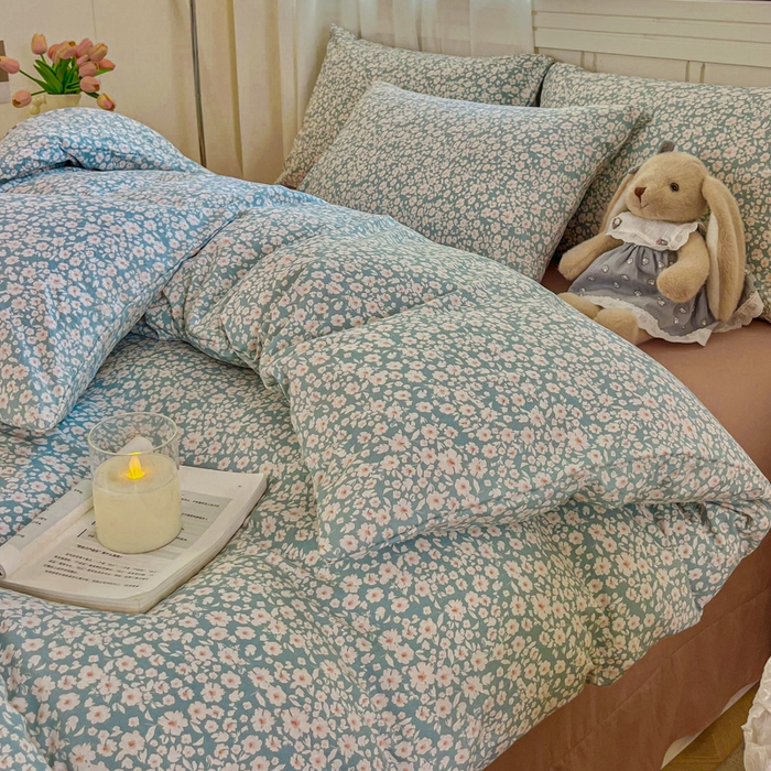 91家纺网 家纺一手货源 找家纺 斯卡诺家纺 2026爆款古法水洗仿棉四件套韩国小布袋五件套（高克重斜纹加厚） 雨沫