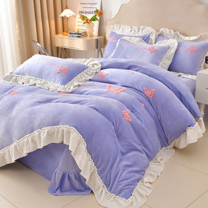 91家纺网 家纺一手货源 找家纺 （总）畅畅家纺 2025新款加厚9斤毛巾绣韩式花边牛奶绒床单四件套