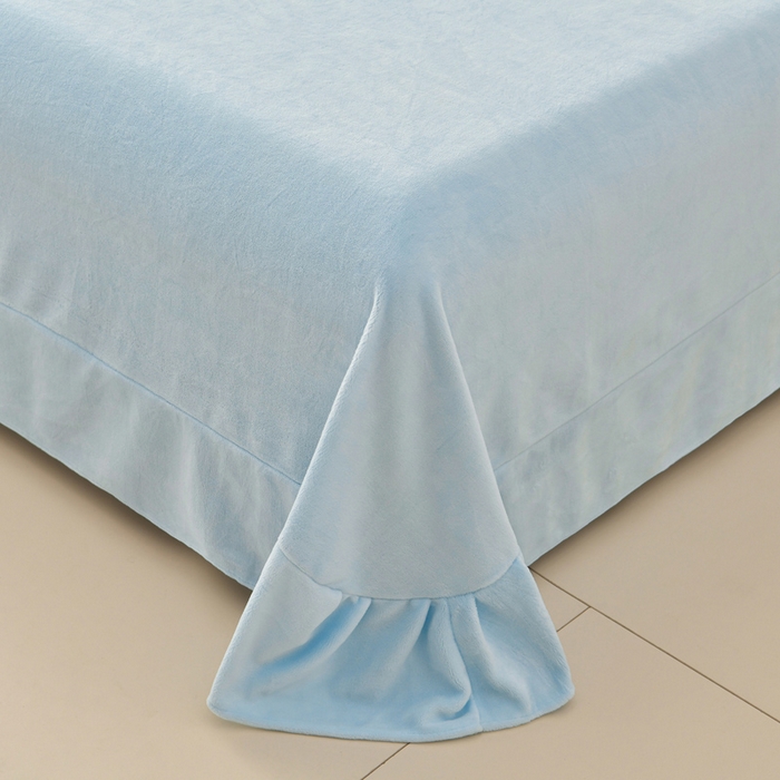 91家纺网 家纺一手货源 找家纺 畅畅家纺 2025新款加厚9斤毛巾绣韩式花边牛奶绒床单四件套 蝴蝶-天空蓝