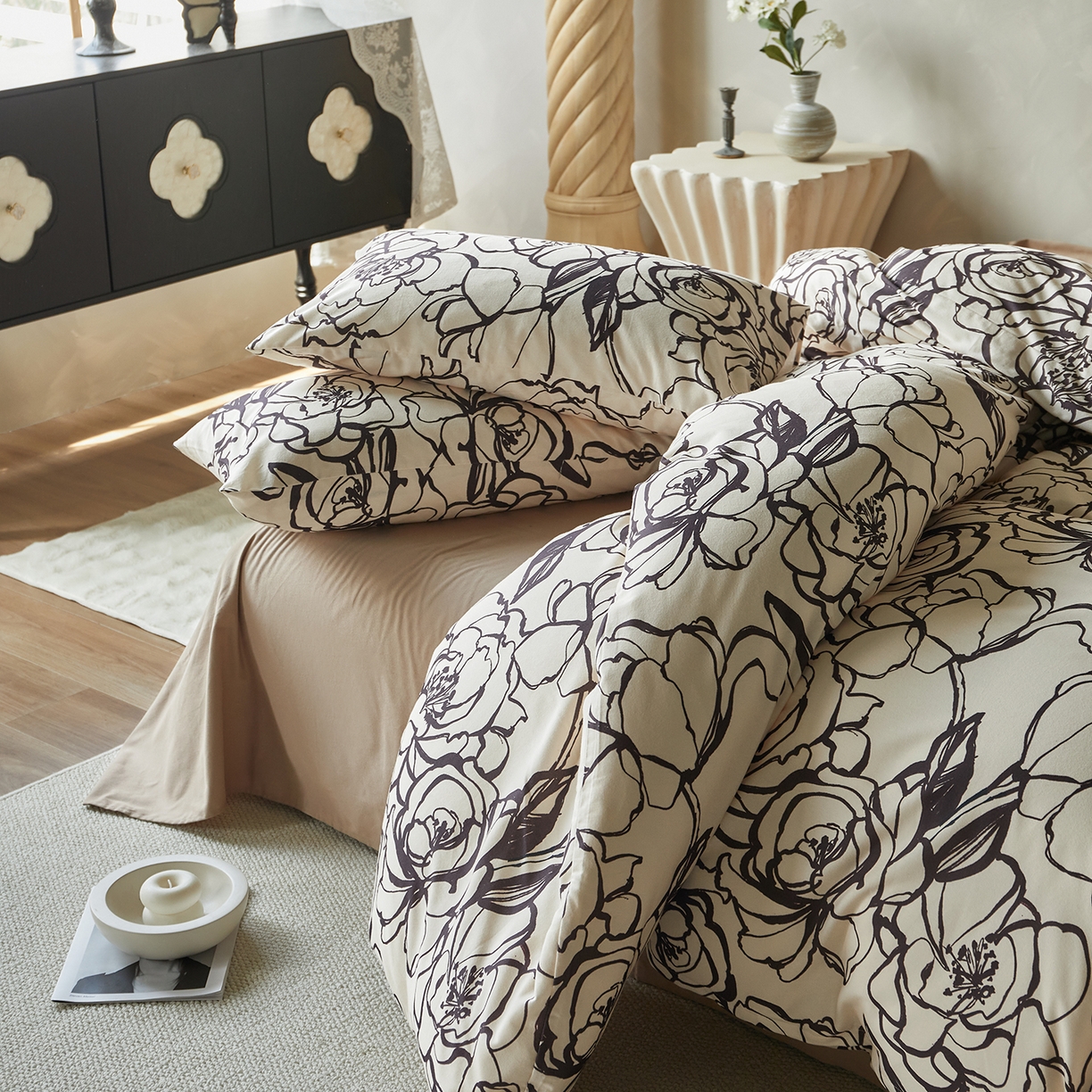 91家纺网 家纺一手货源 找家纺 怡家居 2025新款全棉纯棉加厚印花磨毛四件套 浮生