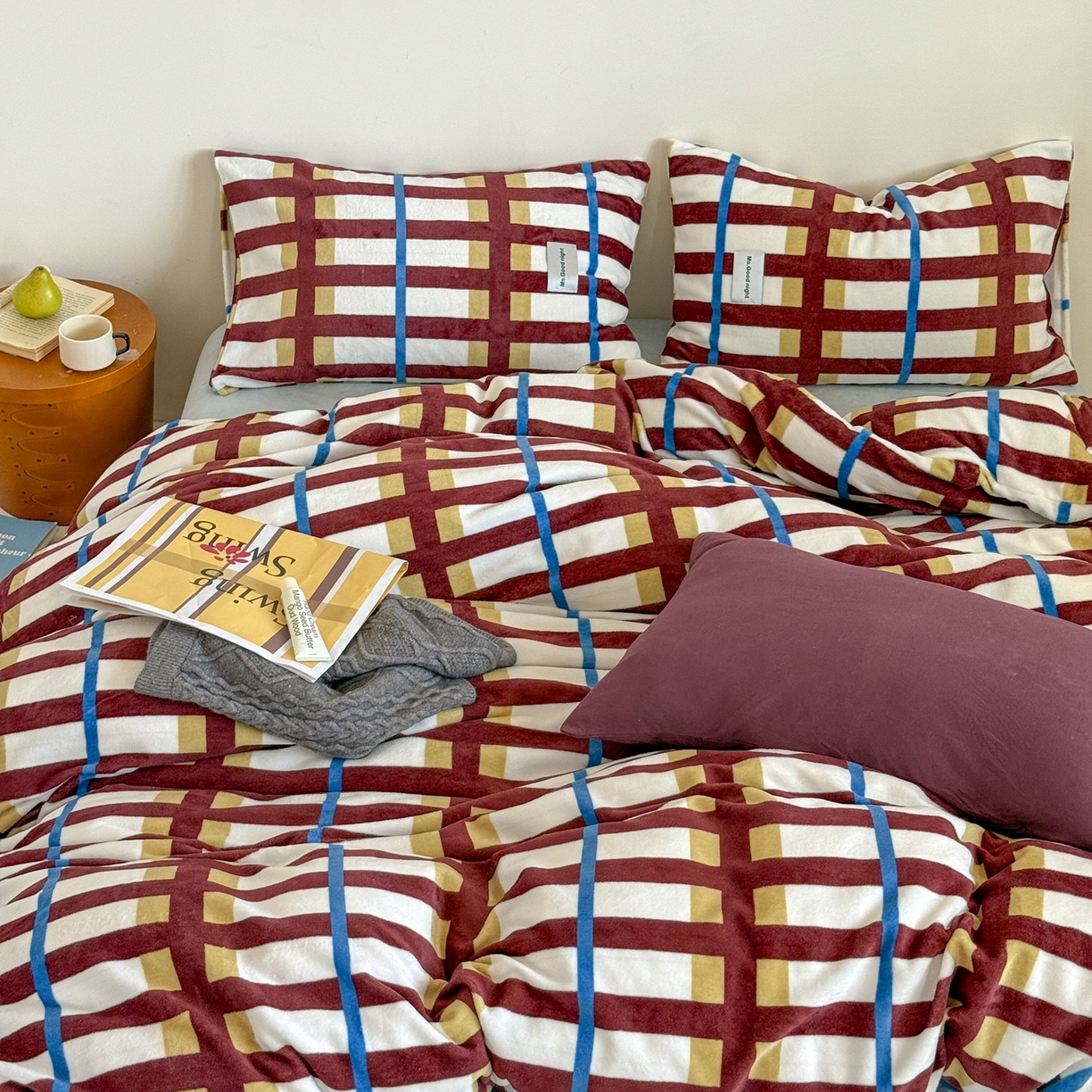 91家纺网 家纺一手货源 找家纺 （总）蜜宿 2025新款全工艺加厚牛奶绒四件套-格纹款