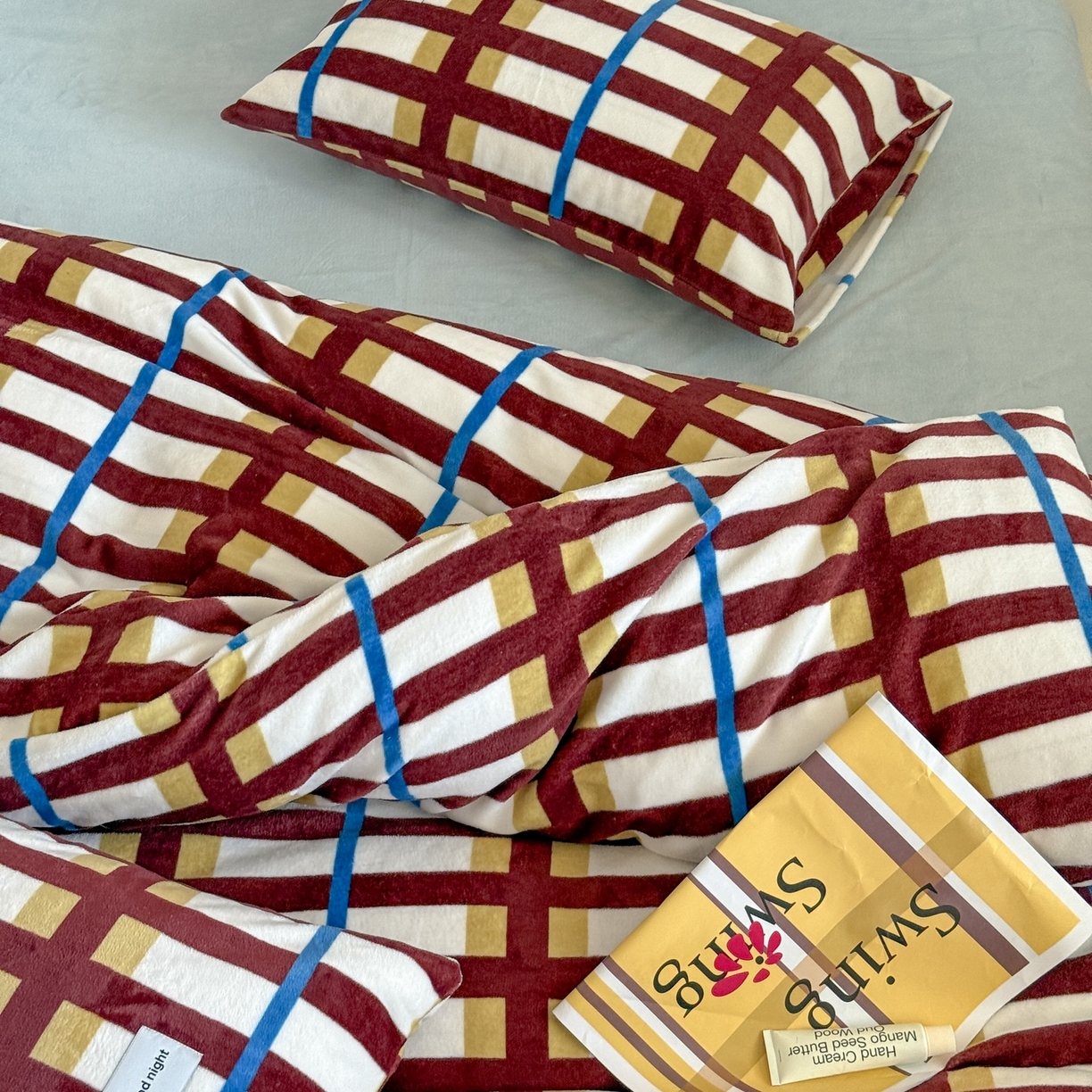 91家纺网 家纺一手货源 找家纺 （总）蜜宿 2025新款全工艺加厚牛奶绒四件套-格纹款