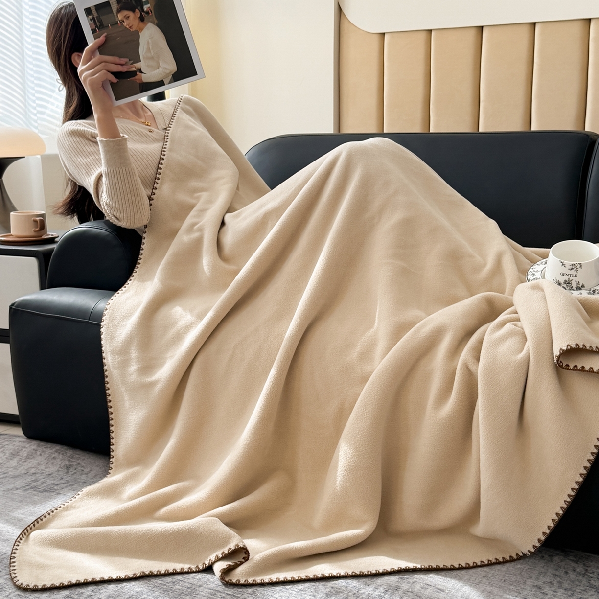 91家纺网 家纺一手货源 找家纺 （总）格真 2025新款双面仿羊绒多功能毯毛毯毯子