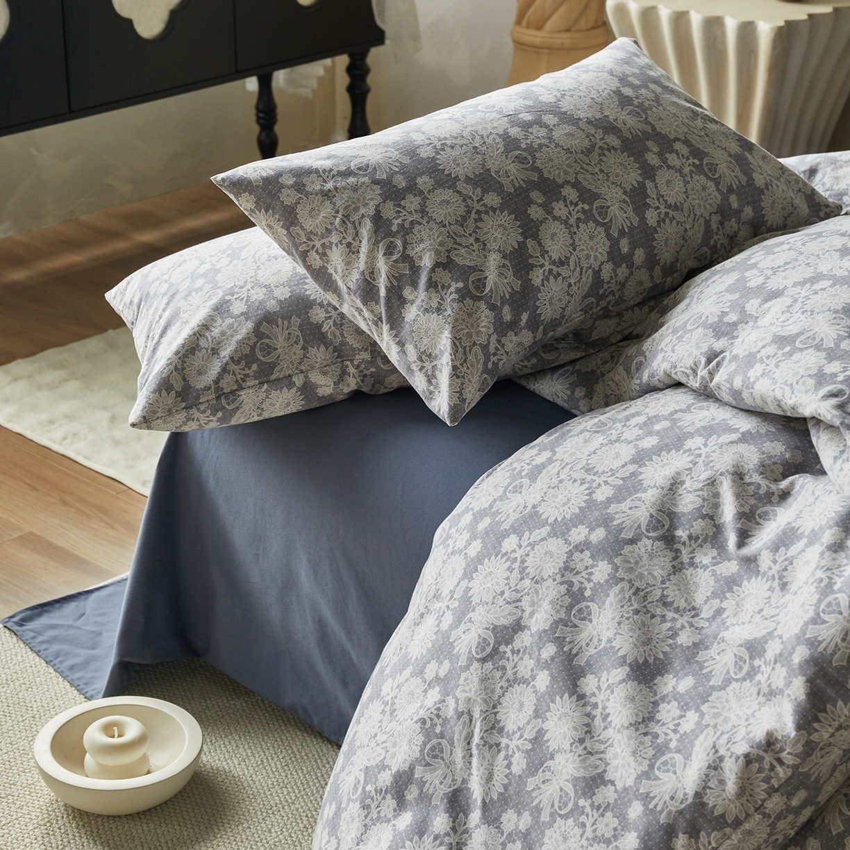 91家纺网 家纺一手货源 找家纺 怡家居 2025新款全棉纯棉加厚印花磨毛四件套 墨韵