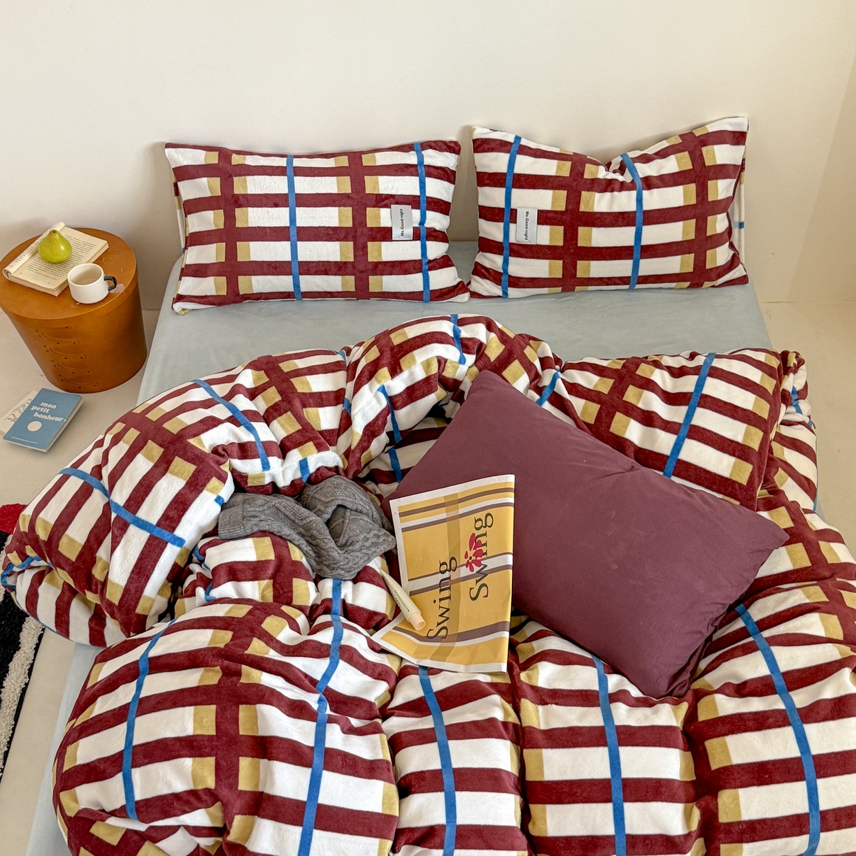 蜜宿 2025新款全工艺加厚牛奶绒四件套-格纹款 薄荷巧克力