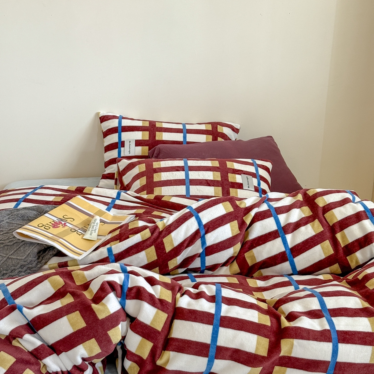 91家纺网 家纺一手货源 找家纺 蜜宿 2025新款全工艺加厚牛奶绒四件套-格纹款 薄荷巧克力