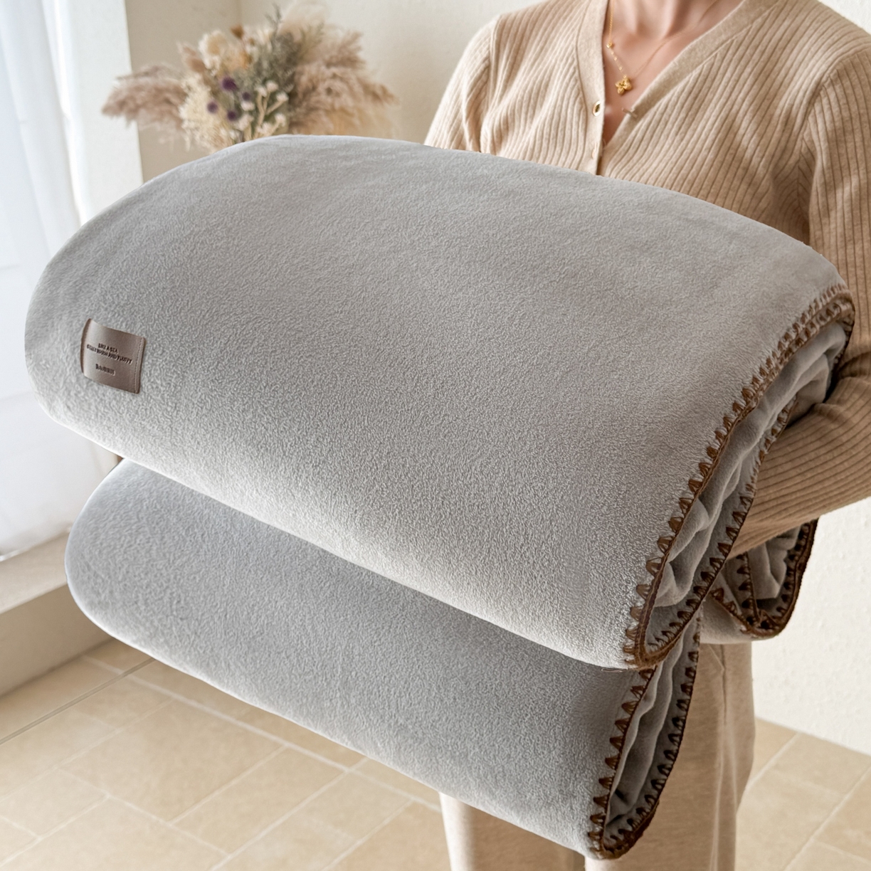 格真 2025新款双面仿羊绒多功能毯毛毯毯子 气质灰