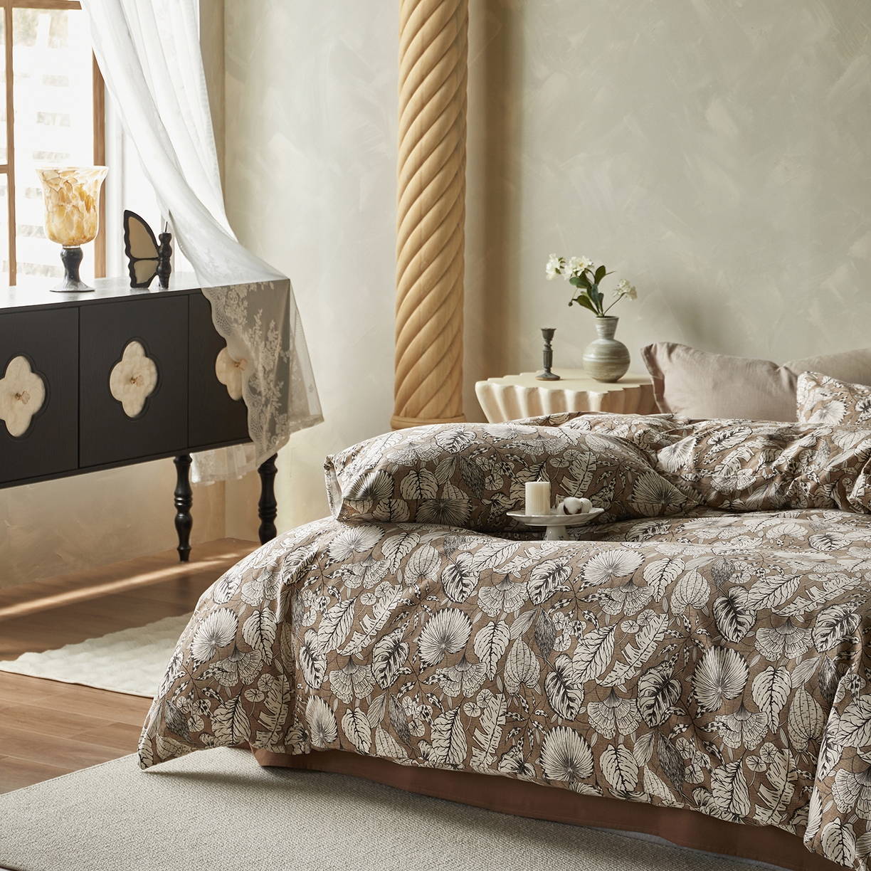 91家纺网 家纺一手货源 找家纺 怡家居 2025新款全棉纯棉加厚印花磨毛四件套 疏影