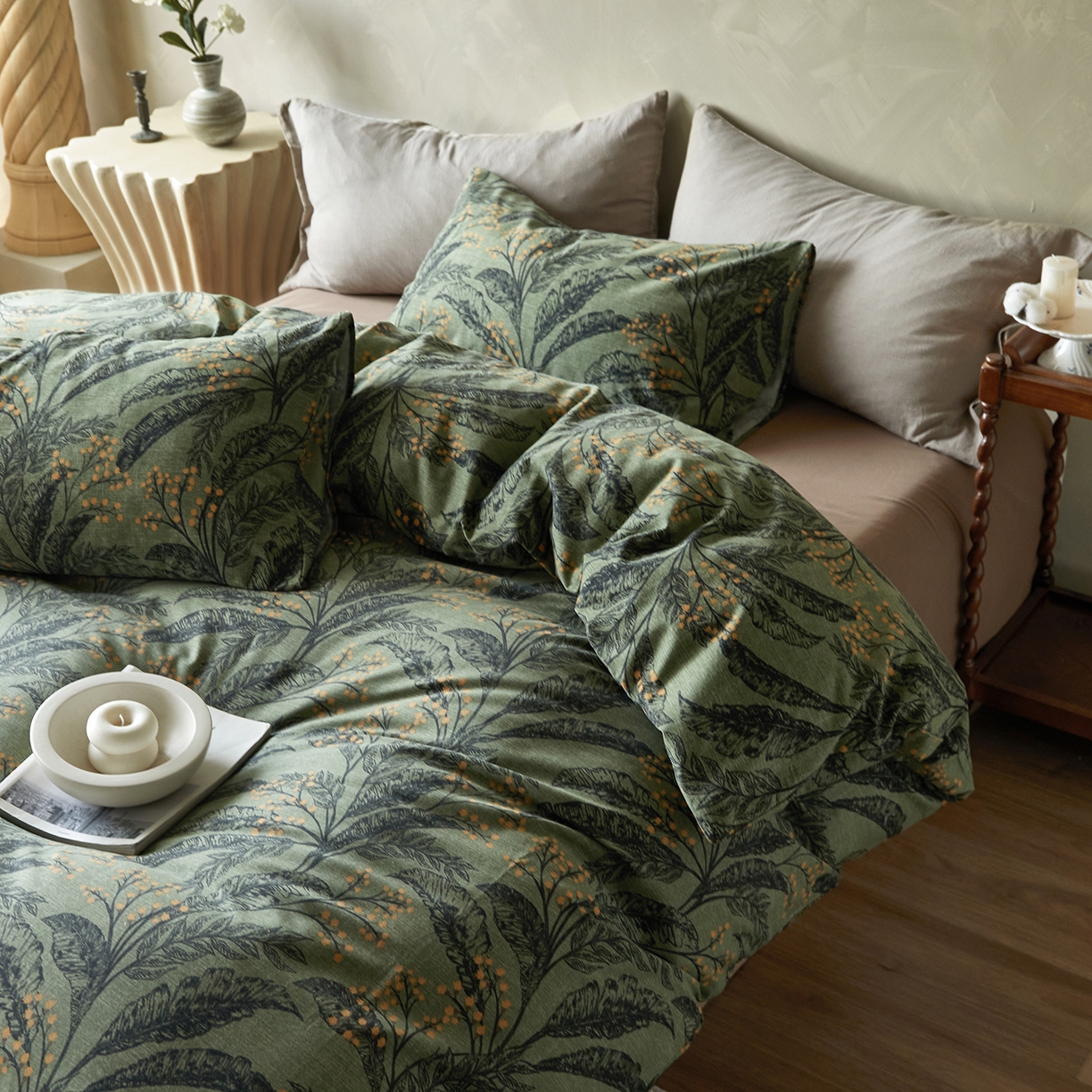 怡家居 2025新款全棉纯棉加厚印花磨毛四件套 霜序