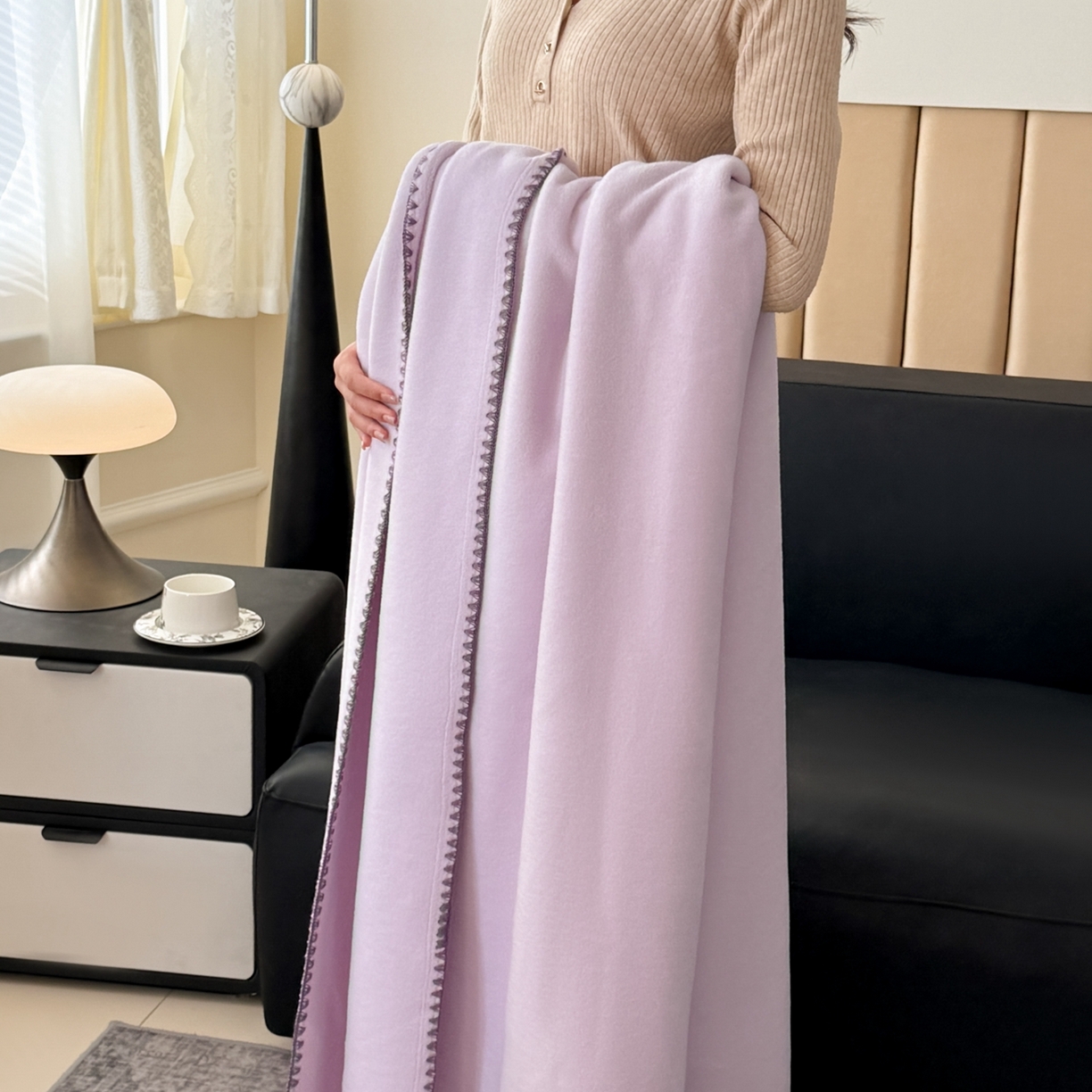 91家纺网 家纺一手货源 找家纺 格真 2025新款双面仿羊绒多功能毯毛毯毯子 香芋紫