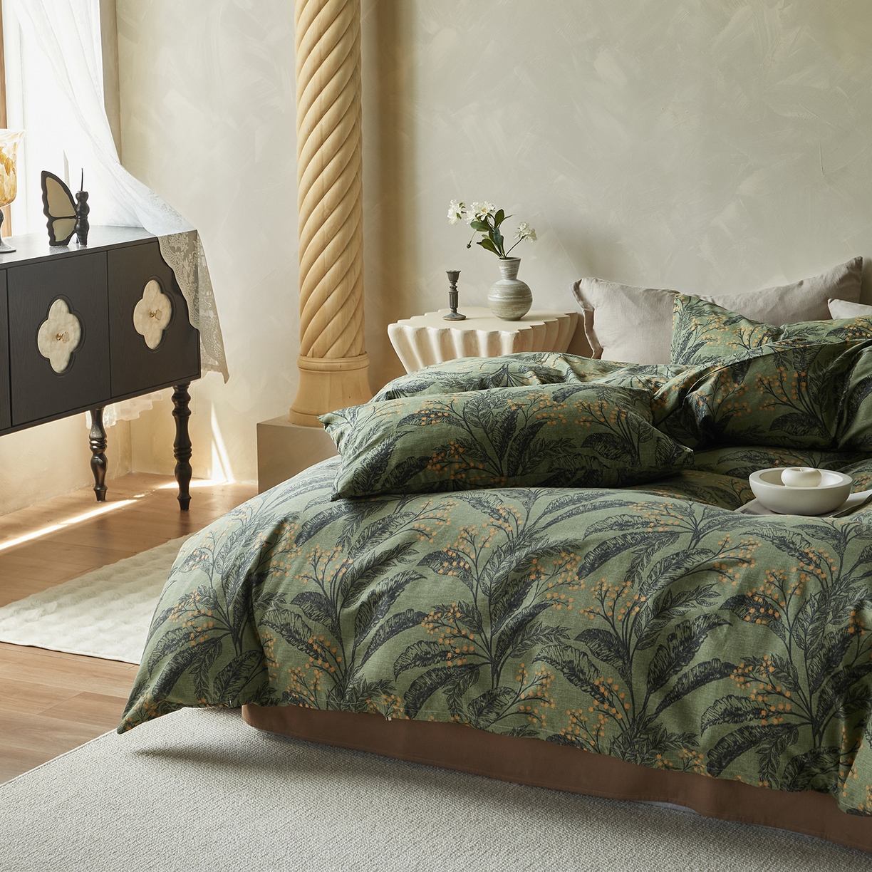 91家纺网 家纺一手货源 找家纺 怡家居 2025新款全棉纯棉加厚印花磨毛四件套 霜序