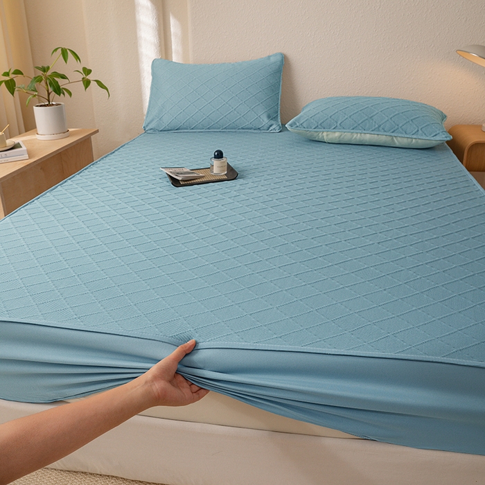 91家纺网 家纺一手货源 找家纺 大元 2025新款A类零压云棉空气层夹棉床笠单品床笠床笠单件 蓝