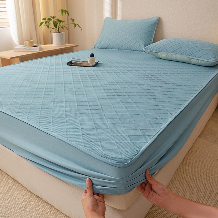 91家纺网 家纺一手货源 找家纺 大元 2025新款A类零压云棉空气层夹棉床笠单品床笠床笠单件 蓝