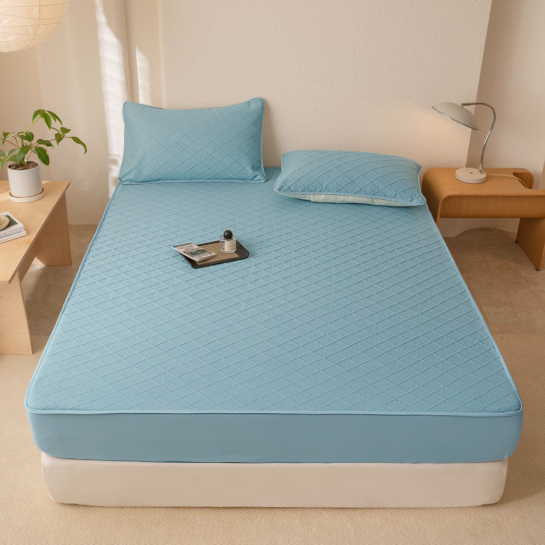 91家纺网 家纺一手货源 找家纺 大元 2025新款A类零压云棉空气层夹棉床笠单品床笠床笠单件 蓝