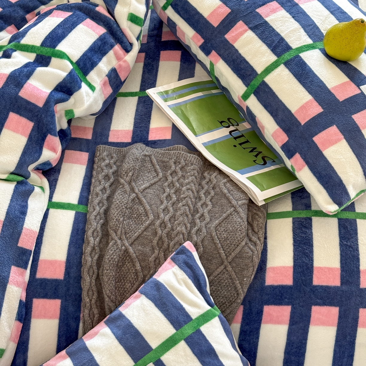 91家纺网 家纺一手货源 找家纺 蜜宿 2025新款全工艺加厚牛奶绒四件套-格纹款 盐系可露丽