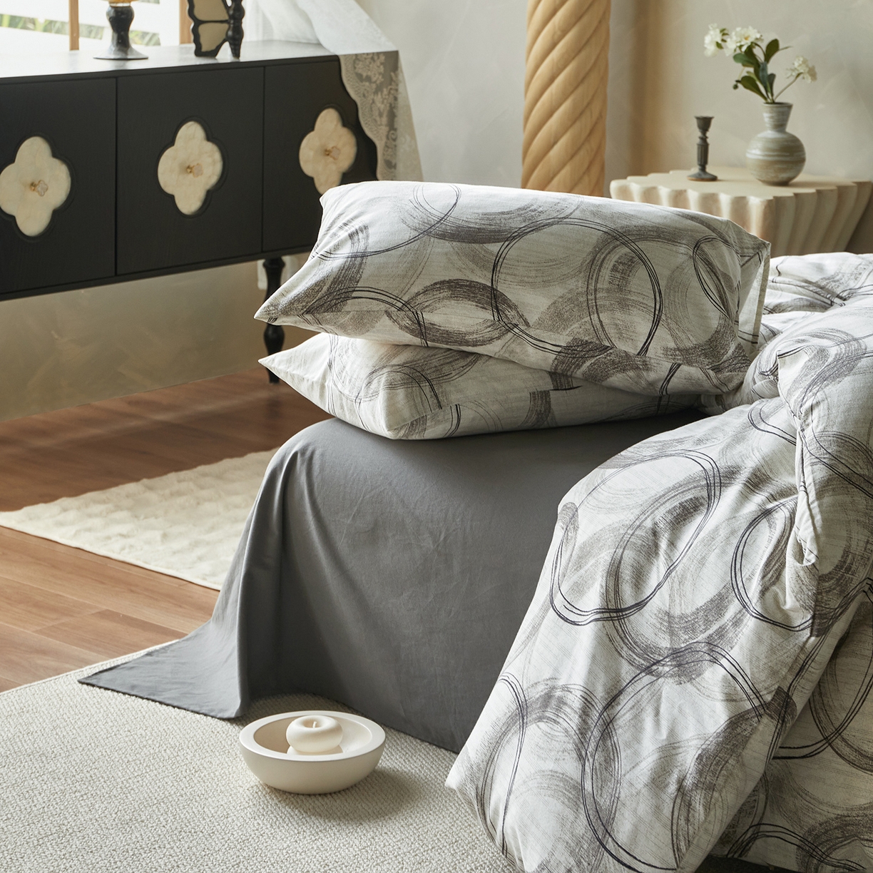 91家纺网 家纺一手货源 找家纺 怡家居 2025新款全棉纯棉加厚印花磨毛四件套 烟岚