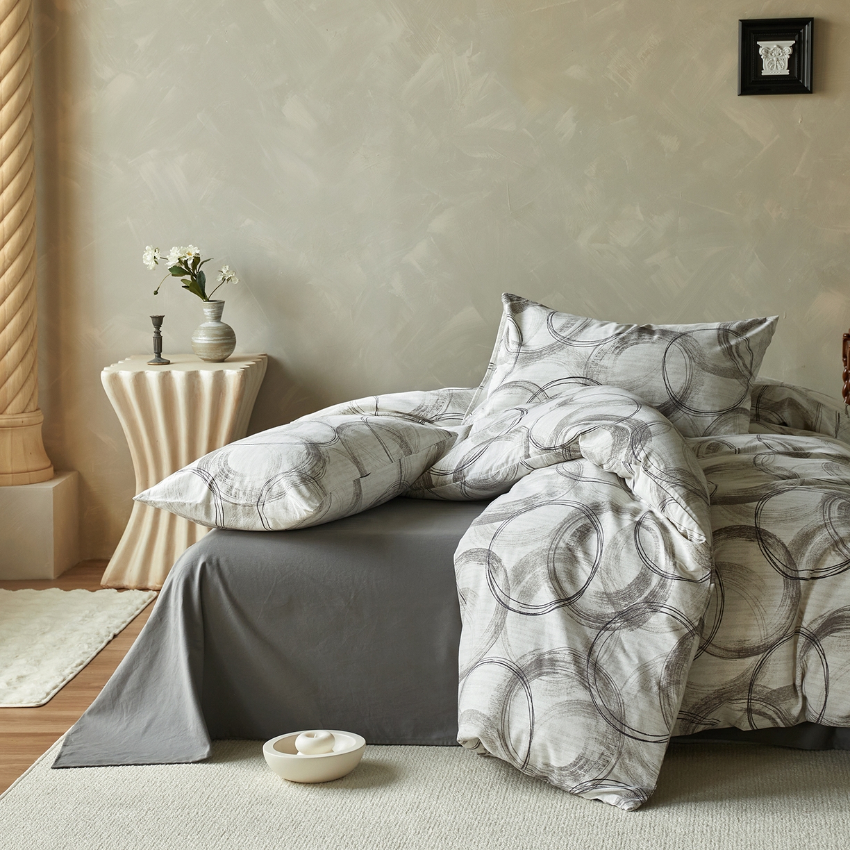 91家纺网 家纺一手货源 找家纺 怡家居 2025新款全棉纯棉加厚印花磨毛四件套 烟岚