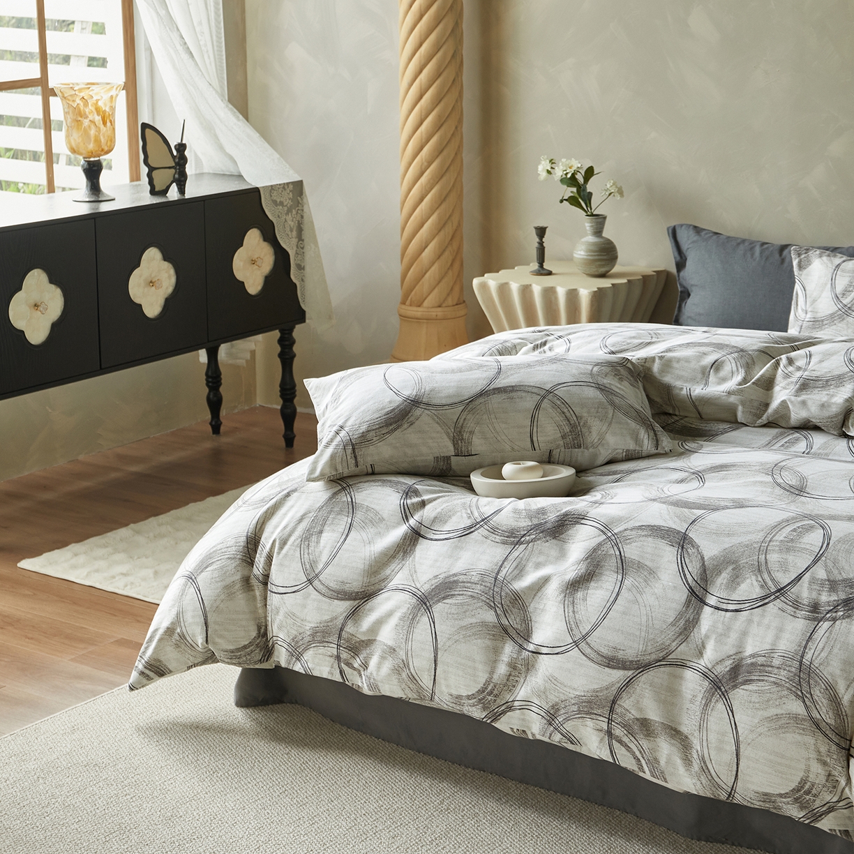 91家纺网 家纺一手货源 找家纺 怡家居 2025新款全棉纯棉加厚印花磨毛四件套 烟岚