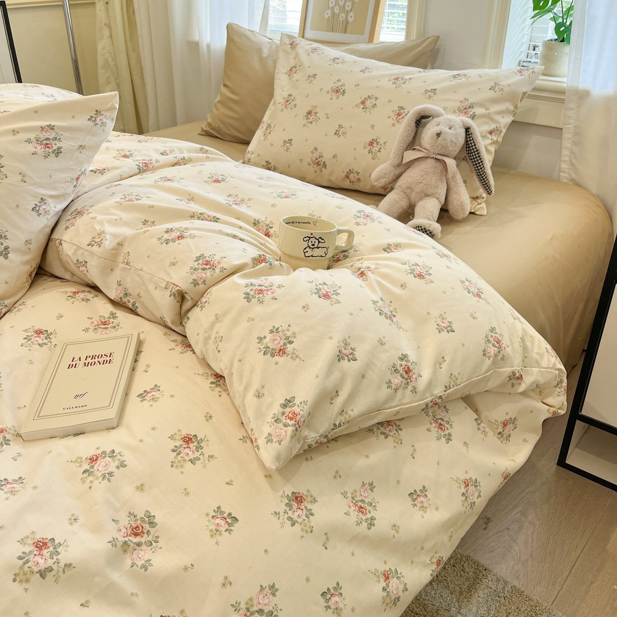 91家纺网 家纺一手货源 找家纺 花海 2025年秋冬色系 复古小碎花 韩式碎花小清新碎花全棉纯棉四件套40支13372 落日玫瑰 咖