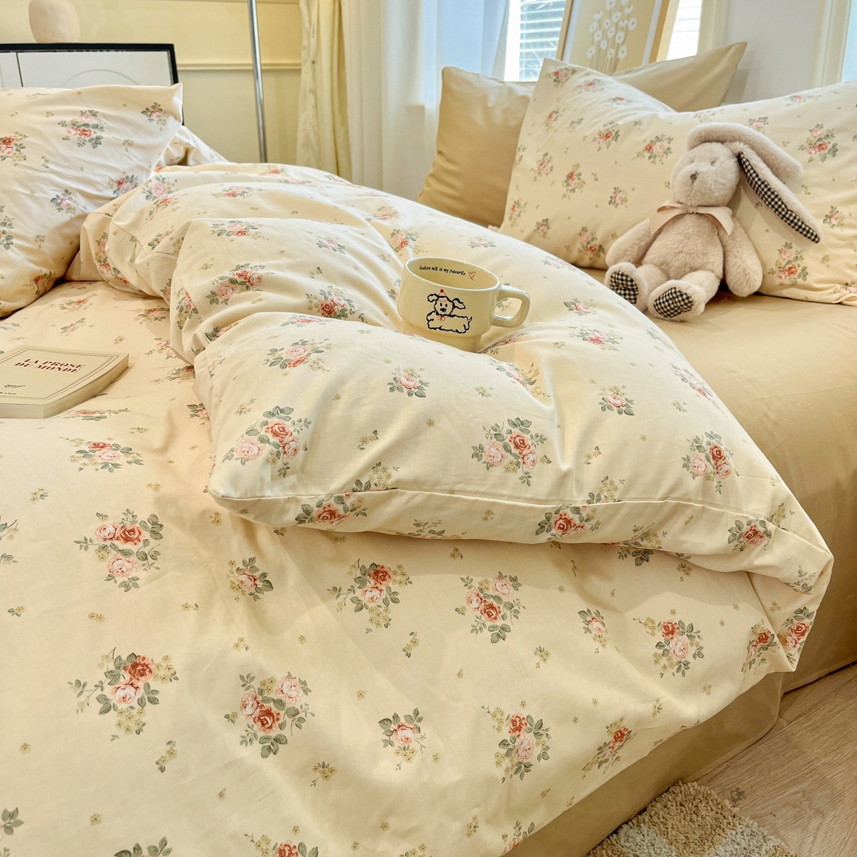 91家纺网 家纺一手货源 找家纺 花海 2025年秋冬色系 复古小碎花 韩式碎花小清新碎花全棉纯棉四件套40支13372 落日玫瑰 咖