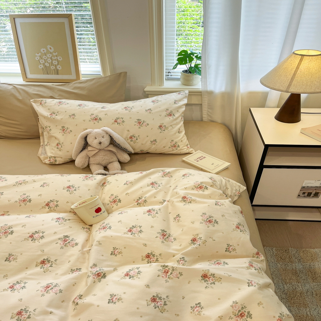 91家纺网 家纺一手货源 找家纺 花海 2025年秋冬色系 复古小碎花 韩式碎花小清新碎花全棉纯棉四件套40支13372 落日玫瑰 咖