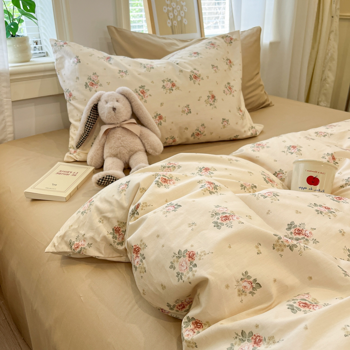 91家纺网 家纺一手货源 找家纺 花海 2025年秋冬色系 复古小碎花 韩式碎花小清新碎花全棉纯棉四件套40支13372 落日玫瑰 咖