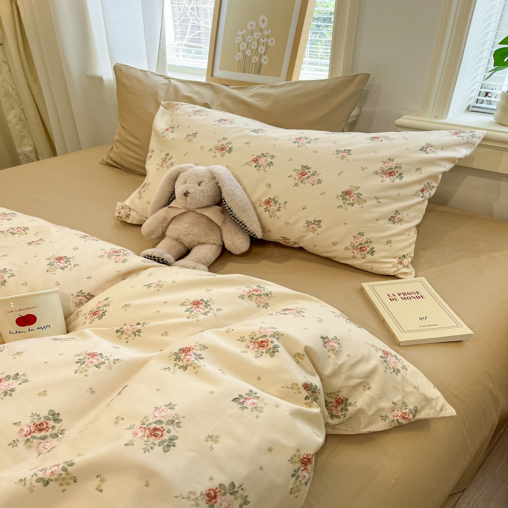 91家纺网 家纺一手货源 找家纺 花海 2025年秋冬色系 复古小碎花 韩式碎花小清新碎花全棉纯棉四件套40支13372 落日玫瑰 咖