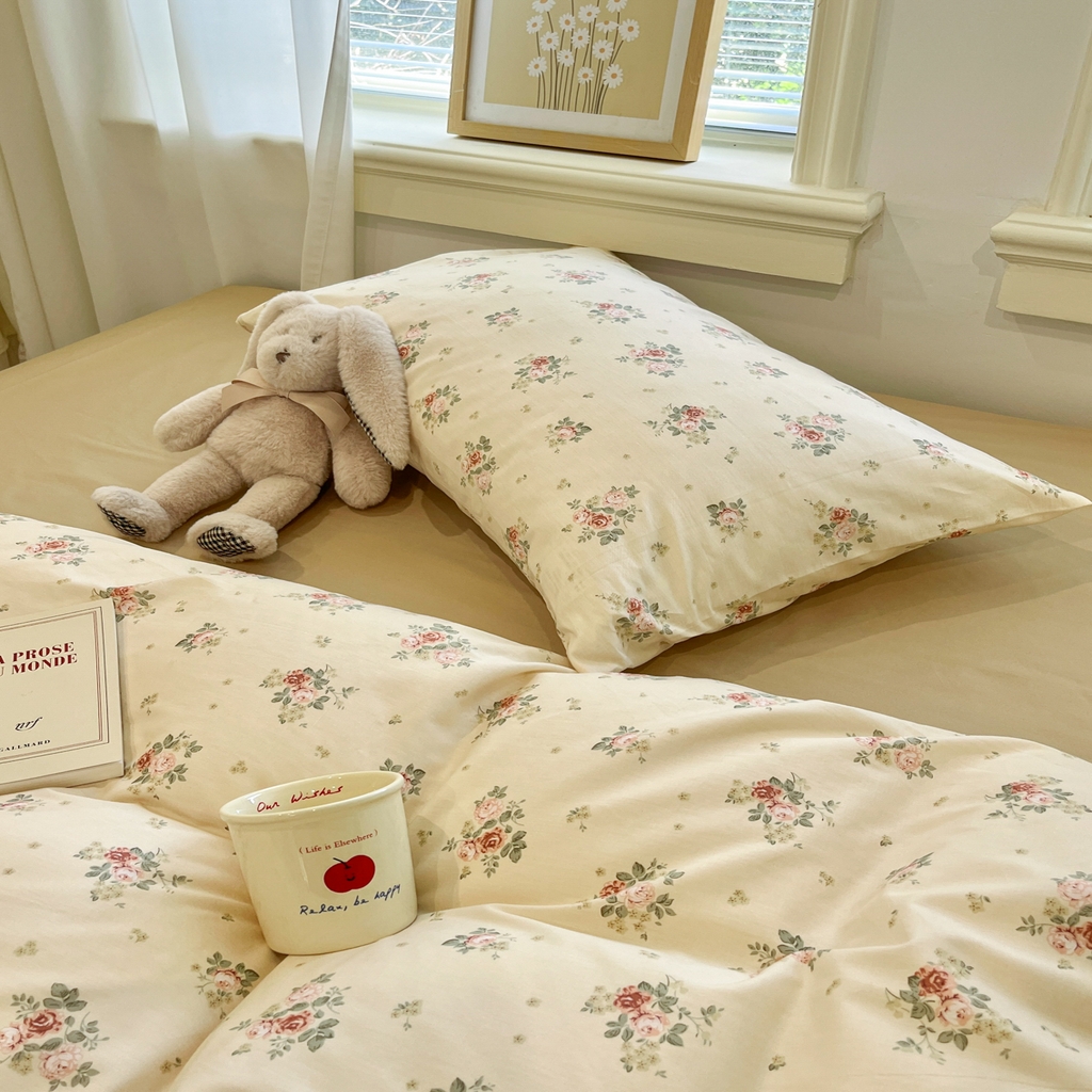 91家纺网 家纺一手货源 找家纺 花海 2025年秋冬色系 复古小碎花 韩式碎花小清新碎花全棉纯棉四件套40支13372 落日玫瑰 咖