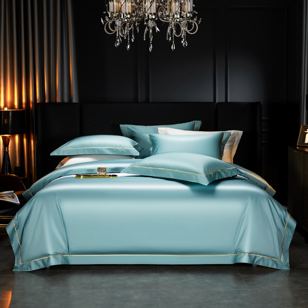 米多多 2025新款CR天雪工艺100支长绒棉纯棉刺绣宽边四件套 薄荷绿