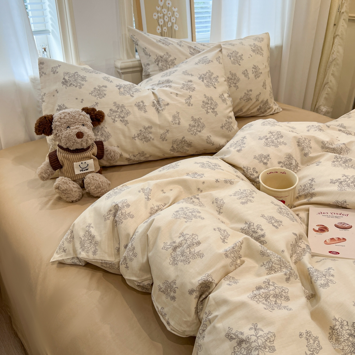 91家纺网 家纺一手货源 找家纺 花海 2025年秋冬色系 复古小碎花 韩式碎花小清新碎花全棉纯棉四件套40支13372 沐枫 咖