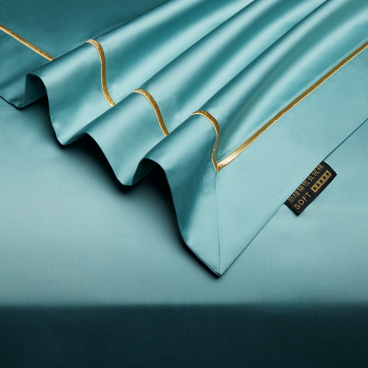 91家纺网 家纺一手货源 找家纺 米多多 2025新款CR天雪工艺100支长绒棉纯棉刺绣宽边四件套 薄荷绿